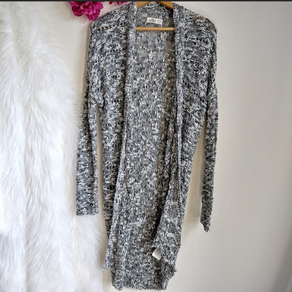 Hollister Black White Long Duster Cardigan Sweater - Picture 5 of 6